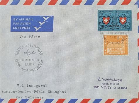 Luftpost Brief Z Rich Swissair Gen Ve P Kin Shanghai Kaufen