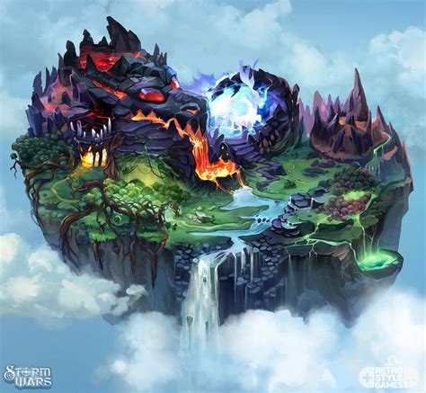 Storm Wars Flying Dragon Island 2d Map Dariia Anfalova Fantasy Art