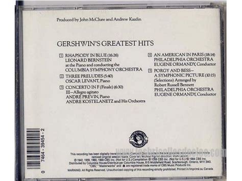 Gershwin Greatest Hits CD Les Bricolles De Cleo Fr