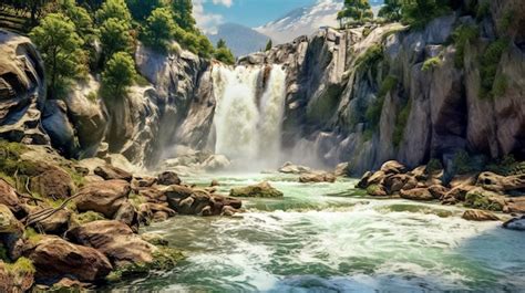 Premium Ai Image River With Waterfall In Mountain Landscape