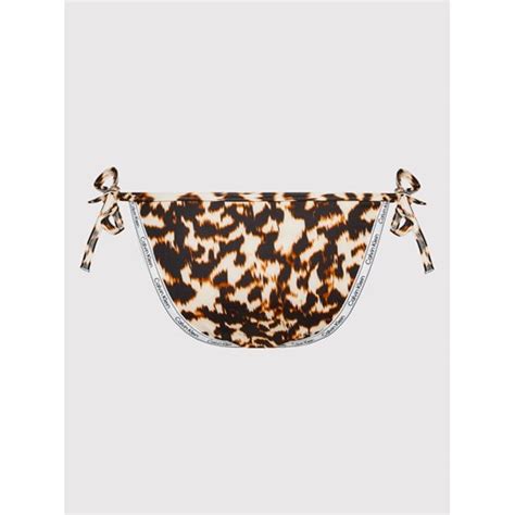 Calvin Klein Swimwear Dół od bikini Logo Tape KW0KW01862 Beżowy MODIVO