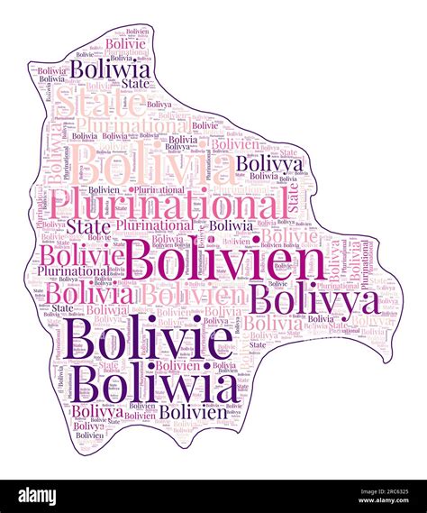 Bolivia Shape Filled With Country Name In Many Languages Bolivia Map