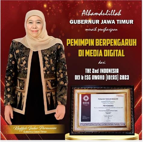 Raih Predikat Pemimpin Berdampak Di Media Digital Gubernur Khofifah