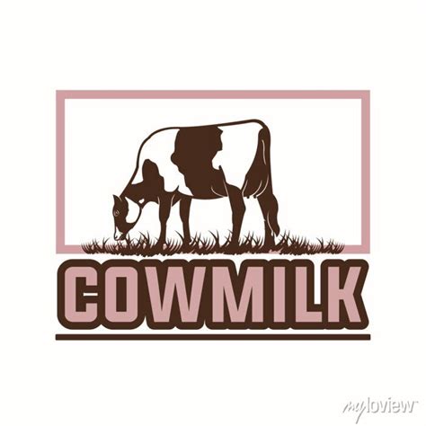 Dairy Milk Cow Logo Great Silhuette Of Cattle Eating Grass Vector