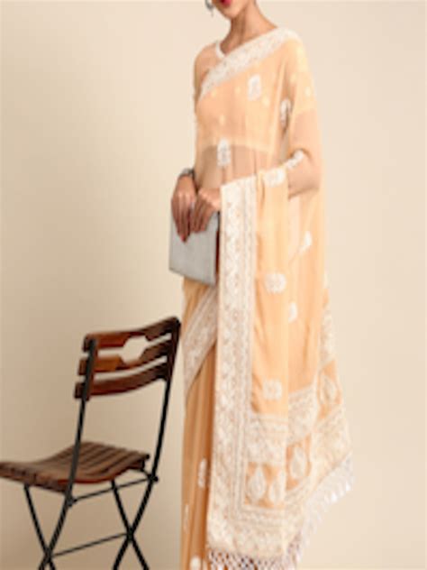 Buy Shaily Floral Embroidered Chikankari Pure Georgette Saree Sarees