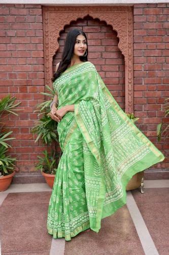 Hand Block Printed Maheshwari Silk Saree 6 3 M With Blouse Piece At