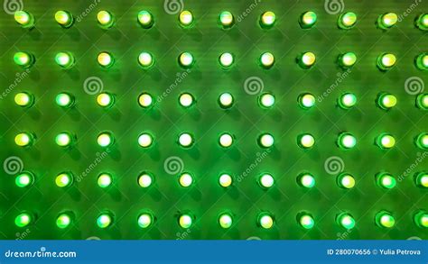 Green Disco Wall Background In Neon Led Dot Lighting Pipes And Lamps On