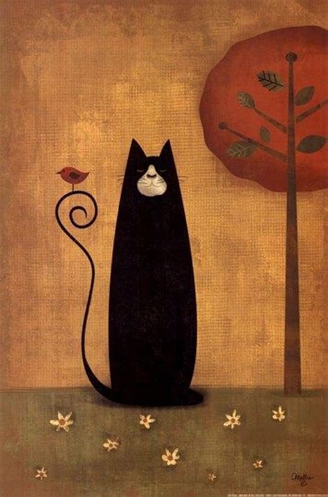 Pin By Mario Leon On Illustration Cat Painting Black Cat Art Folk