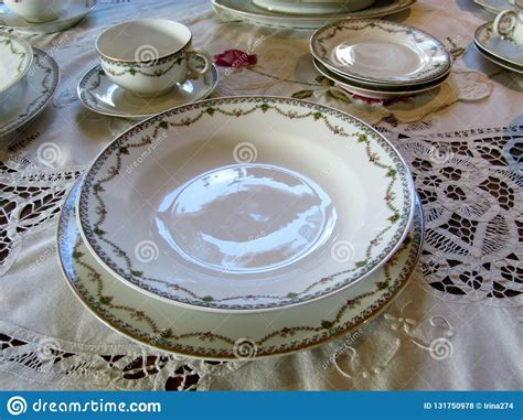 Vintage China Dinnerware Set Stock Photo - Image of napkin, flower: 131750978