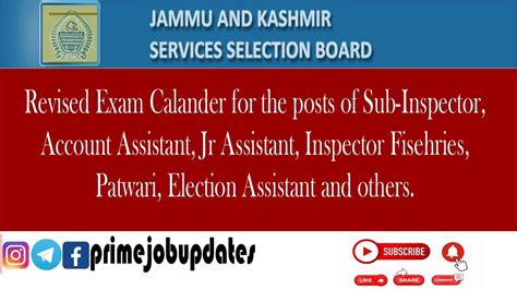 Revised Exam Calendar For Various Posts Of JKSSB JKSSB New Exam