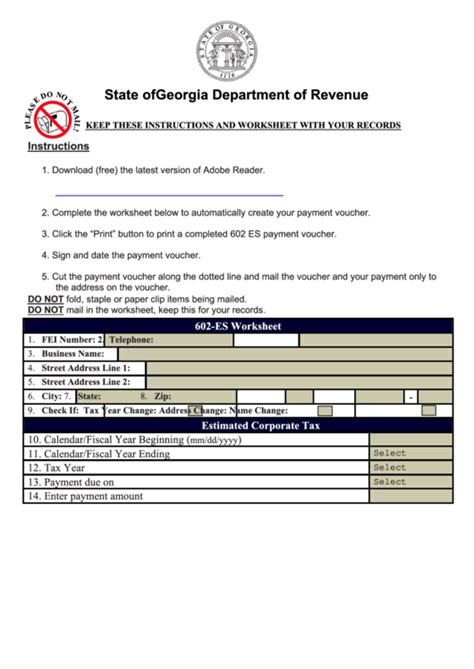 Form Es Worksheet Corporate Estimated Tax Printable Pdf