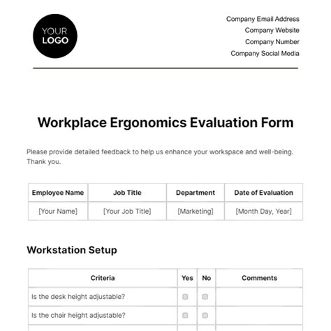 Free Workplace Ergonomics Evaluation Form Template Edit Online