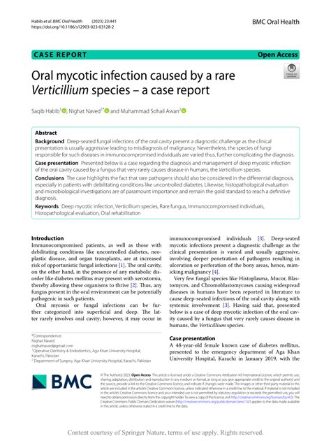 PDF Oral Mycotic Infection Caused By A Rare Verticillium Species A