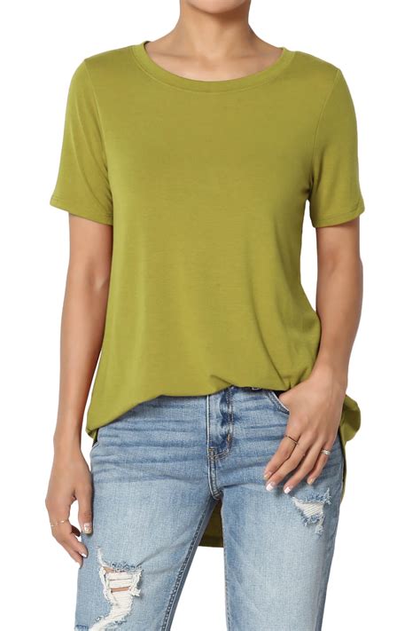 Themogan Womens Essential Short Sleeve Round Hem Top Casual Crew Neck