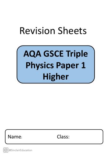 Aqa Gcse Physics Revision Sheets Paper 1 Teaching Resources