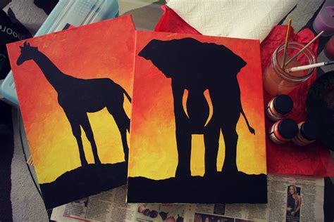 Giraffe Silhouette Painting at PaintingValley.com | Explore collection ...