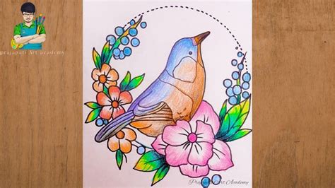 how to draw a beautiful bird with flower step by step for beginners ...