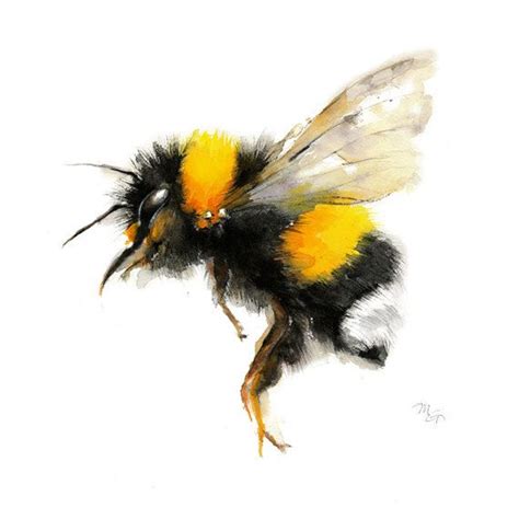 Bee Watercolor Painting Bumble Bee Art Print Nature Etsy Paintings