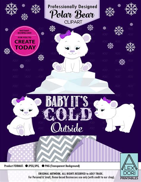 Purple polar bear clipart snowflakes ~ Graphics ~ Creative Market