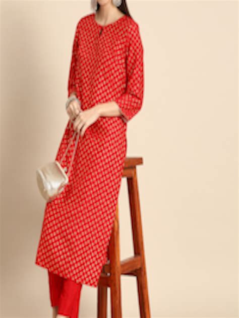 Buy Anouk Women Red Ethnic Motifs Printed Regular Kurta With Trousers