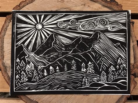 Mountains Original Linocut Print Lino Print Etsy Canada