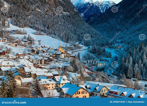 Winter View of Small Town Filisur in Switzerland Stock Photo - Image of holiday, evening: 290891838