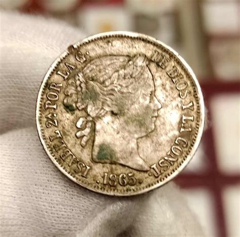 España Isabel II 40 Céntimos de Escudo 1865 Madrid Km 628 2 Plata