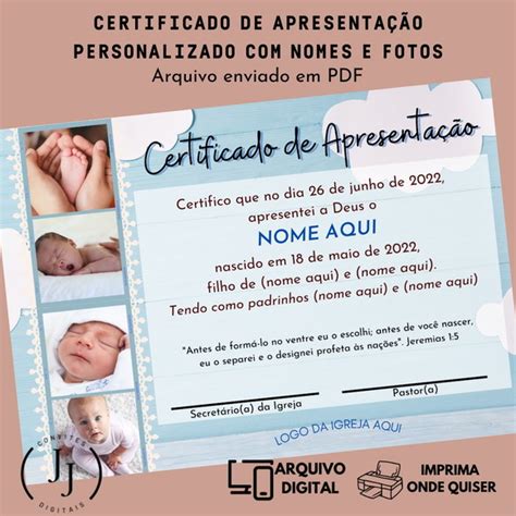 Certificado De Apresentacao De Bebe Em Igreja Produtos Elo7