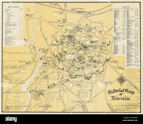 Pictorial Map Of Nicosia And Environs Vintage Town City Plan Cyprus