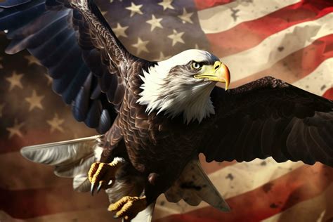 American Eagle On The Background Of The American Flag D Rendering