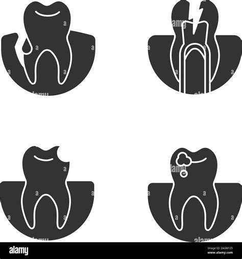 Dentistry Glyph Icons Set Stomatology Gum Bleeding Toothache Broken