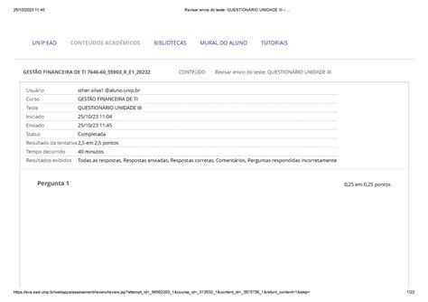 Question Rio Unidade Iii Gest O Financeira De Ti Gest O Financeira