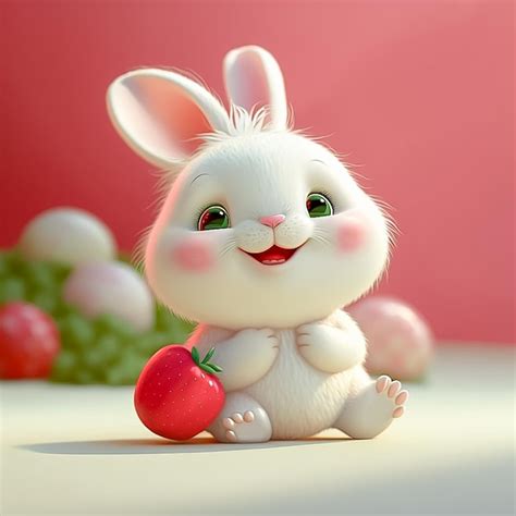 Premium Ai Image Cute And Funny Rabbit Holding A Strawberry Ai Generated