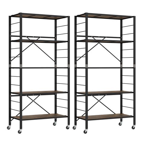 5-Tier Foldable Shelving Unit with Detachable Wheels and Anti-Toppling ...