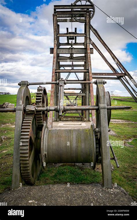 The Metal Pit Head Winding Wheel Cage And Headgear Above The Main Shaft