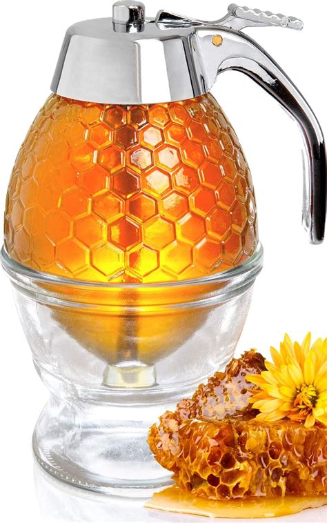 Hunnibi Honey Dispenser No Drip Glass With Stainless Steel Top Syrup