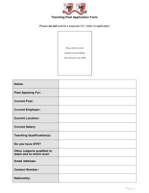 Fillable Online Teaching Post Application Form Please Do Not Submit A