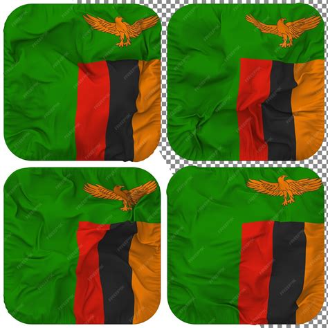 Premium Psd Zambia Flag Squire Shape Isolated Different Waving Style Bump Texture 3d Rendering