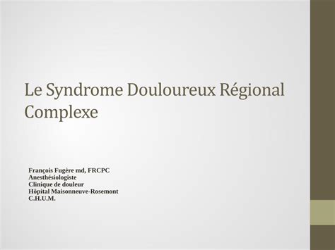 PDF Le Syndrome Douloureux Régional Complexe DOKUMEN TIPS