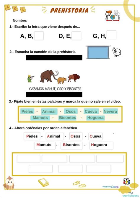 La Maravillosa Prehistoria Ficha Interactiva Topworksheets Nbkomputer