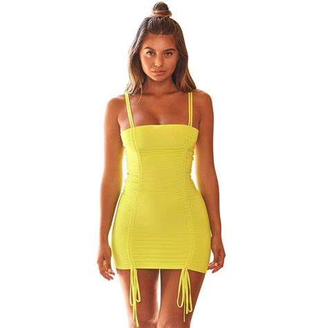 2019 Summer Women Drawstring Strap Bodycon Dress Sexy Sleeveless