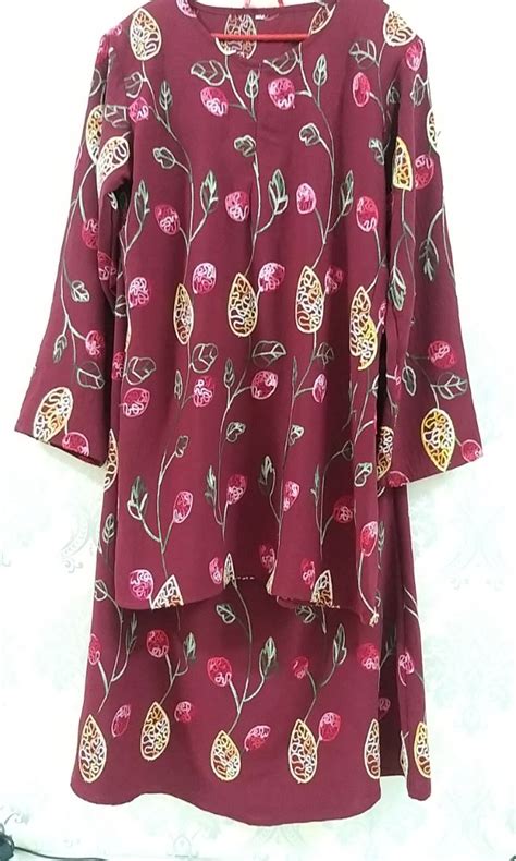 Baju Kurung Corak Sulam Saiz Xxl Women S Fashion Muslimah Fashion