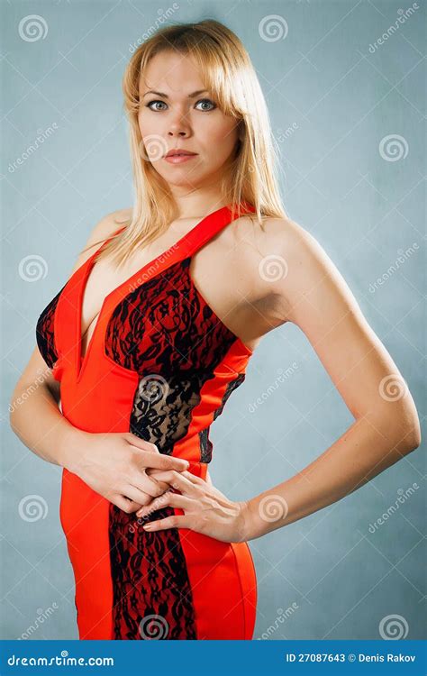 Blonde Woman In Red Dress Stock Image Image Of Beautiful 27087643