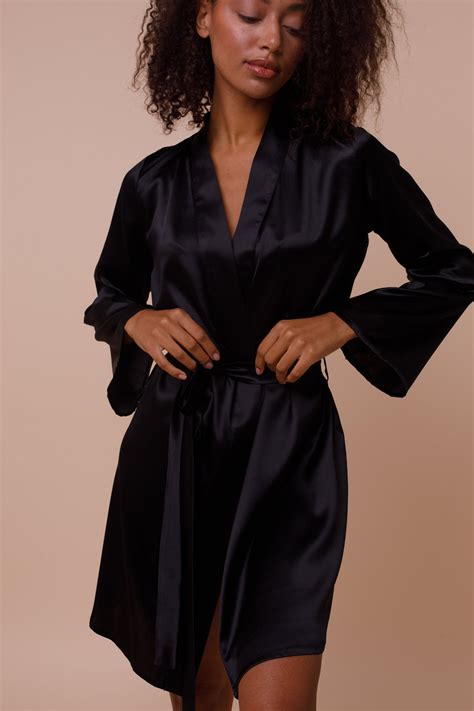 Black Silk Robe Silk Loungewear Sexy Robe Short Silk Robe Etsy