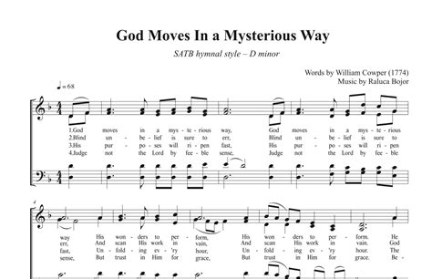 God Moves In A Mysterious Way Satb Hymnal Style By Raluca Bojor Sheet