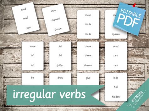 Irregular Verbs Montessori Cards Flash Cards Etsy