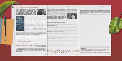 World War I: The Christmas Truce Worksheet (teacher made)