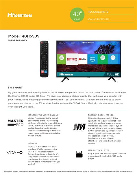 Hisense H Series Hd Smart Tv H Spec Sheet