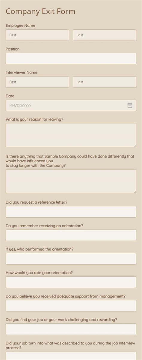 Free Employee Exit Interview Form Template Formbuilder