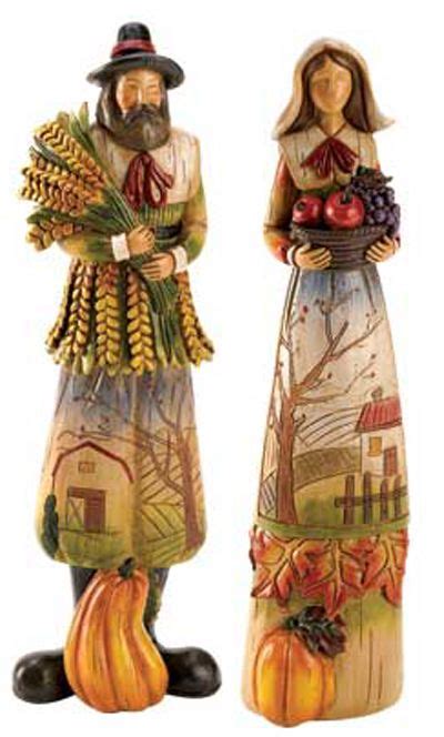 Thanksgiving Harvest Man Woman Figurine Pilgrim Statues Autumn